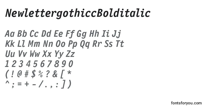 Czcionka NewlettergothiccBolditalic – alfabet, cyfry, specjalne znaki