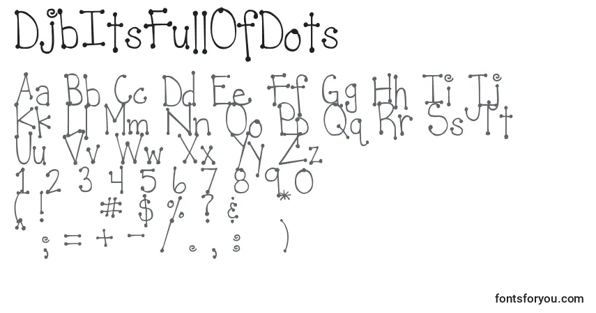 A fonte DjbItsFullOfDots – alfabeto, números, caracteres especiais