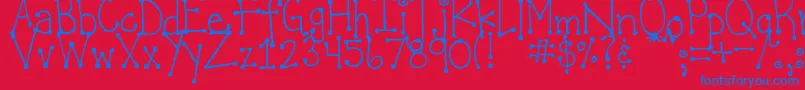 Fonte DjbItsFullOfDots – fontes azuis em um fundo vermelho