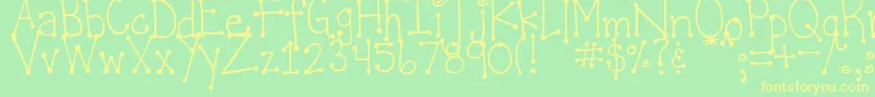 DjbItsFullOfDots-Schriftart – Gelbe Schriften auf grünem Hintergrund