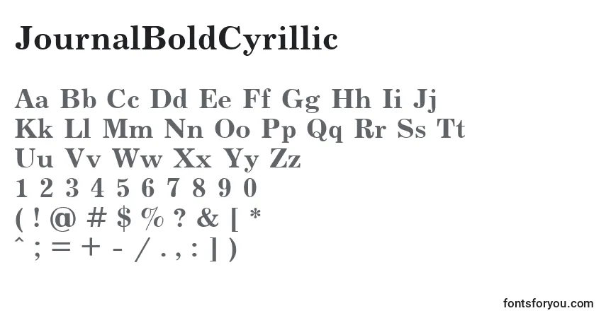 A fonte JournalBoldCyrillic – alfabeto, números, caracteres especiais