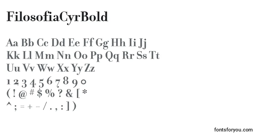 Шрифт FilosofiaCyrBold – алфавит, цифры, специальные символы