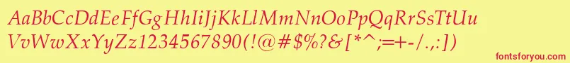 Fonte PalatinoNormalItalic – fontes vermelhas em um fundo amarelo