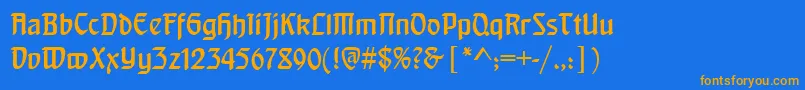 Behrensschrift-Schriftart – Orangefarbene Schriften auf blauem Hintergrund