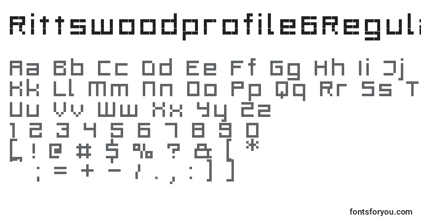 A fonte Rittswoodprofile6Regular – alfabeto, números, caracteres especiais