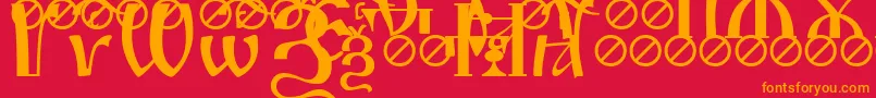 IrmologionSlovotitled-Schriftart – Orangefarbene Schriften auf rotem Hintergrund