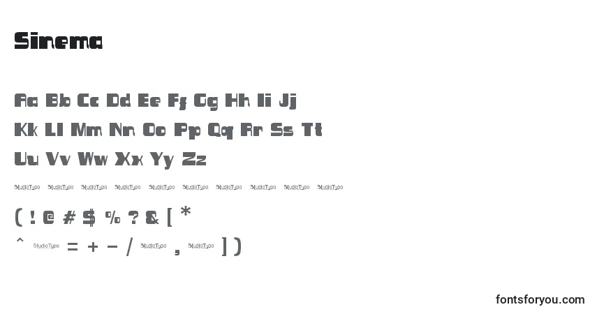 Czcionka Sinema – alfabet, cyfry, specjalne znaki