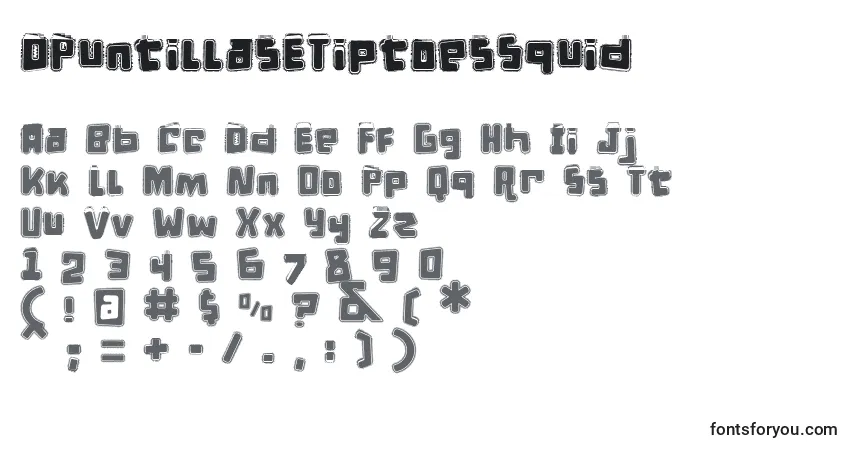 A fonte DPuntillasETiptoesSquid – alfabeto, números, caracteres especiais