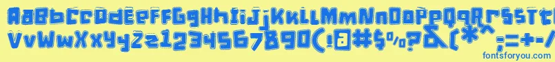 フォントDPuntillasETiptoesSquid – 青い文字が黄色の背景にあります。
