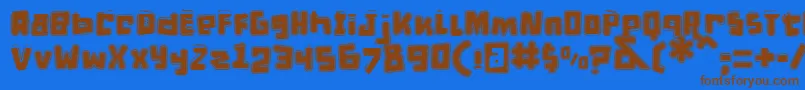 フォントDPuntillasETiptoesSquid – 茶色の文字が青い背景にあります。