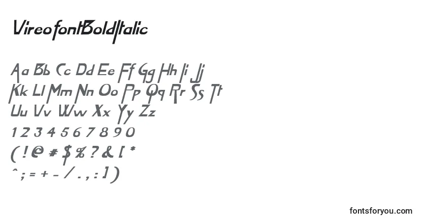 Czcionka VireofontBoldItalic – alfabet, cyfry, specjalne znaki