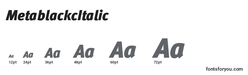 Размеры шрифта MetablackcItalic