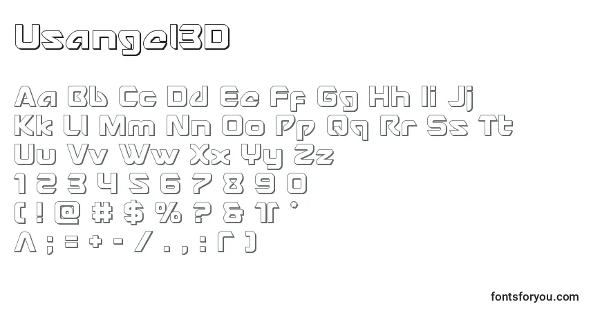 A fonte Usangel3D – alfabeto, números, caracteres especiais