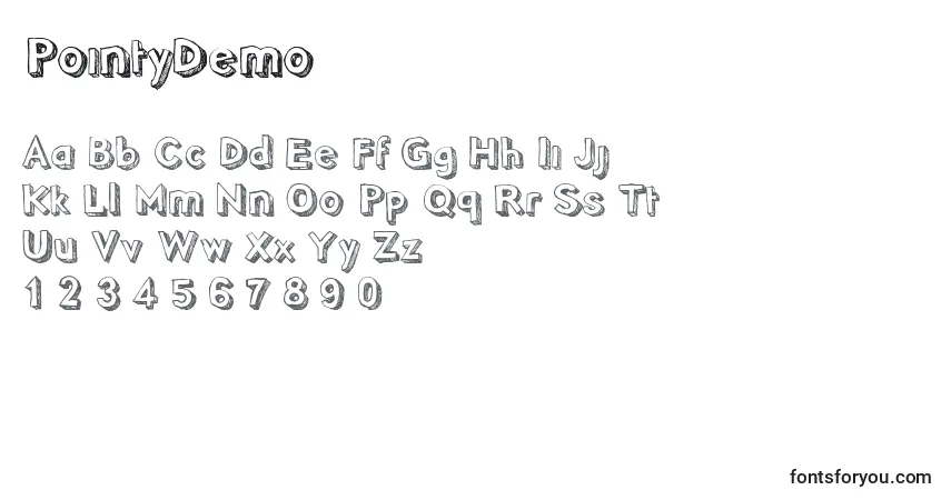 Czcionka PointyDemo – alfabet, cyfry, specjalne znaki