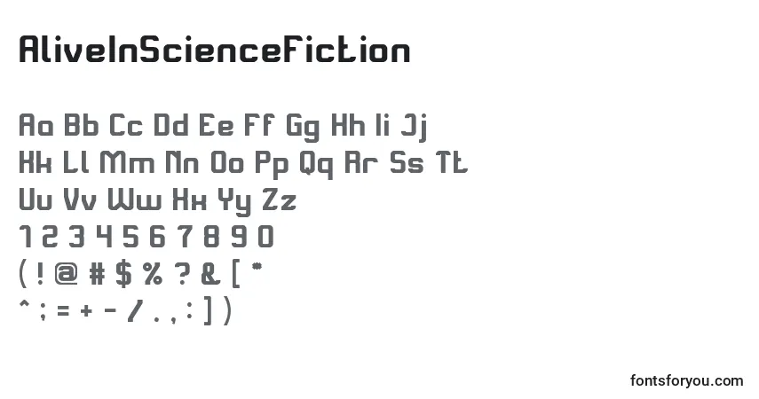 A fonte AliveInScienceFiction – alfabeto, números, caracteres especiais