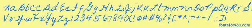 フォントLehn093 – 青い文字が黄色の背景にあります。