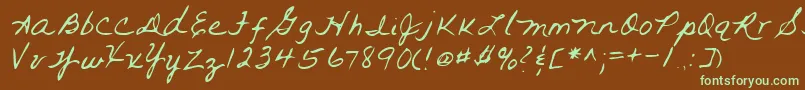 フォントLehn093 – 緑色の文字が茶色の背景にあります。