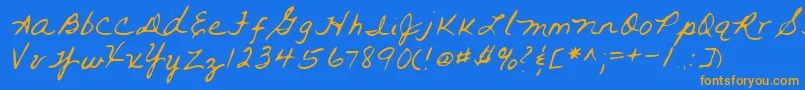 フォントLehn093 – オレンジ色の文字が青い背景にあります。