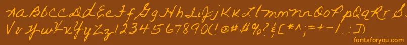 フォントLehn093 – オレンジ色の文字が茶色の背景にあります。