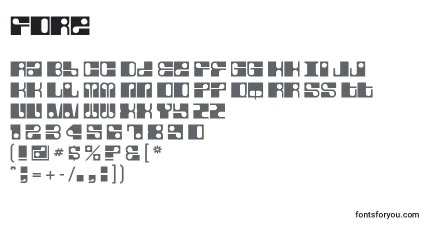 A fonte Fore – alfabeto, números, caracteres especiais