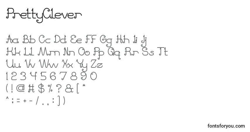 PrettyClever-fontti – aakkoset, numerot, erikoismerkit