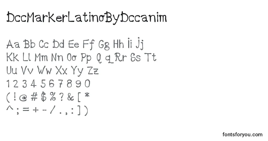 A fonte DccMarkerLatinoByDccanim – alfabeto, números, caracteres especiais