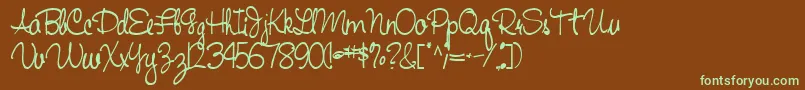 Czcionka Handwriting53Bold – zielone czcionki na brązowym tle