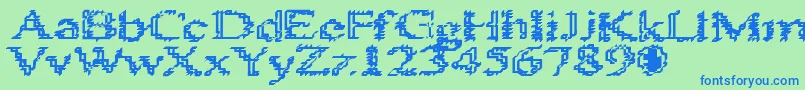 フォントHeats486 – 青い文字は緑の背景です。