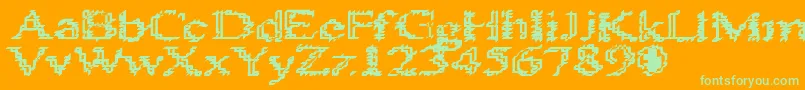 Heats486-Schriftart – Grüne Schriften auf orangefarbenem Hintergrund