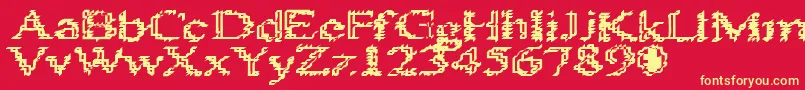 フォントHeats486 – 黄色の文字、赤い背景