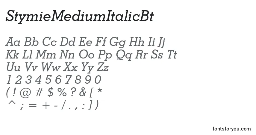 A fonte StymieMediumItalicBt – alfabeto, números, caracteres especiais