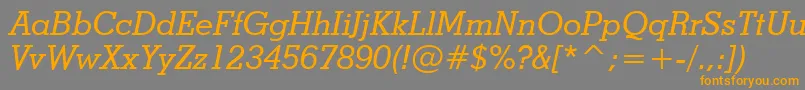 フォントStymieMediumItalicBt – オレンジの文字は灰色の背景にあります。