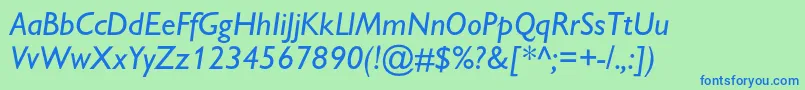 GillsanscItalic-Schriftart – Blaue Schriften auf grünem Hintergrund