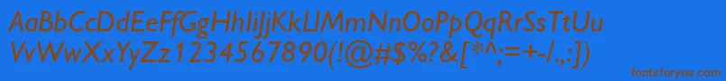 フォントGillsanscItalic – 茶色の文字が青い背景にあります。