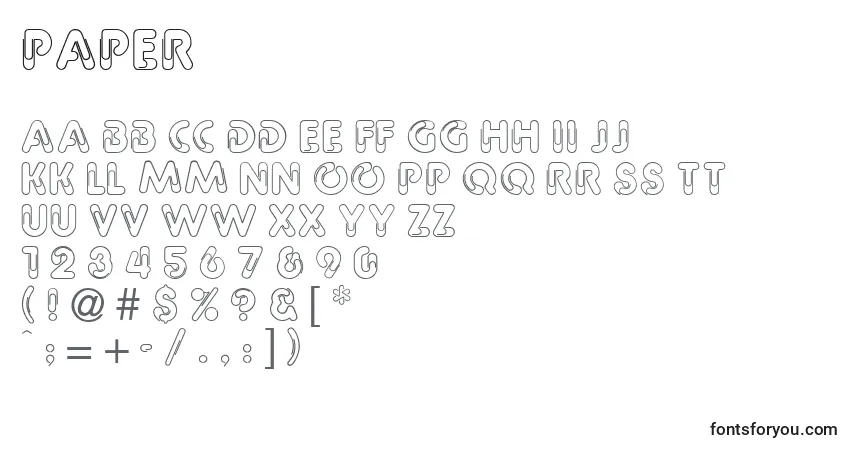 Czcionka Paper – alfabet, cyfry, specjalne znaki