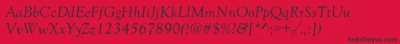 Fonte GoudyNormalItalic – fontes pretas em um fundo vermelho