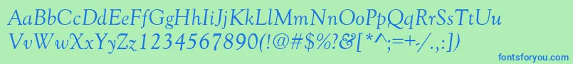 GoudyNormalItalic-Schriftart – Blaue Schriften auf grünem Hintergrund