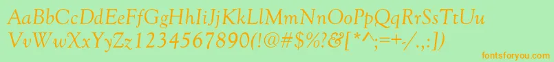 Fonte GoudyNormalItalic – fontes laranjas em um fundo verde
