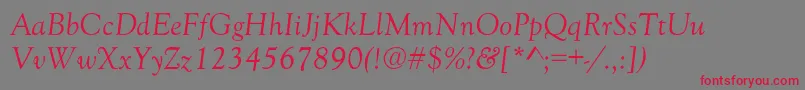 フォントGoudyNormalItalic – 赤い文字の灰色の背景