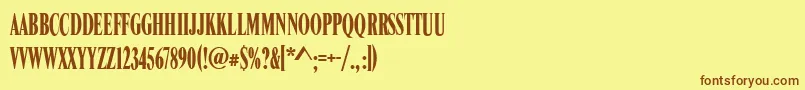 フォントRomanCompressedRegular – 茶色の文字が黄色の背景にあります。