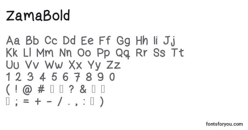 Schriftart ZamaBold – Alphabet, Zahlen, spezielle Symbole