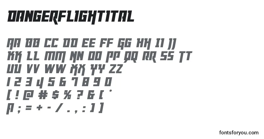 Schriftart Dangerflightital – Alphabet, Zahlen, spezielle Symbole