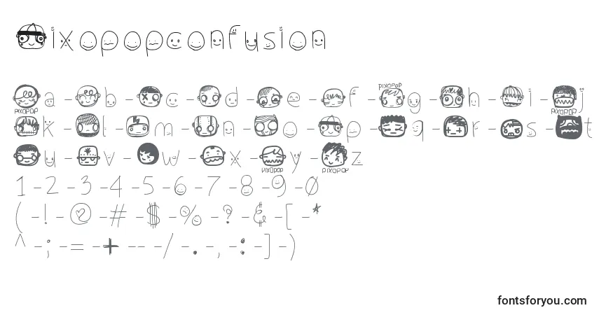 A fonte Pixopopconfusion – alfabeto, números, caracteres especiais
