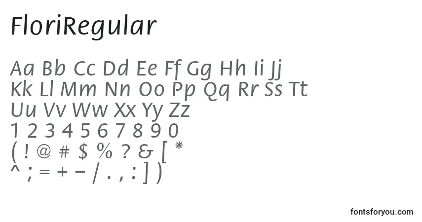 Czcionka FloriRegular – alfabet, cyfry, specjalne znaki