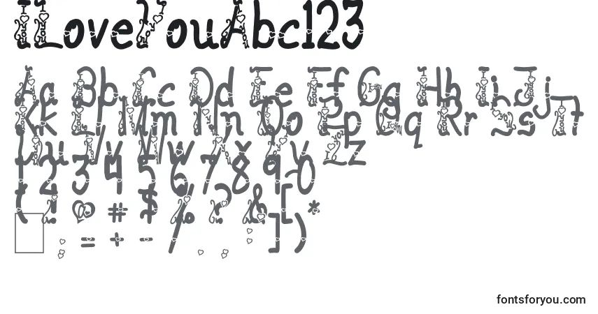 A fonte ILoveYouAbc123 – alfabeto, números, caracteres especiais