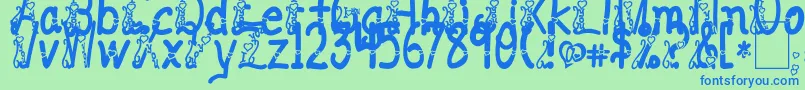 ILoveYouAbc123-fontti – siniset fontit vihreällä taustalla