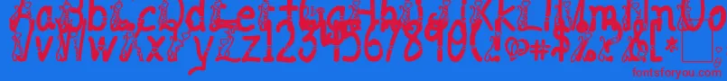 ILoveYouAbc123-fontti – punaiset fontit sinisellä taustalla