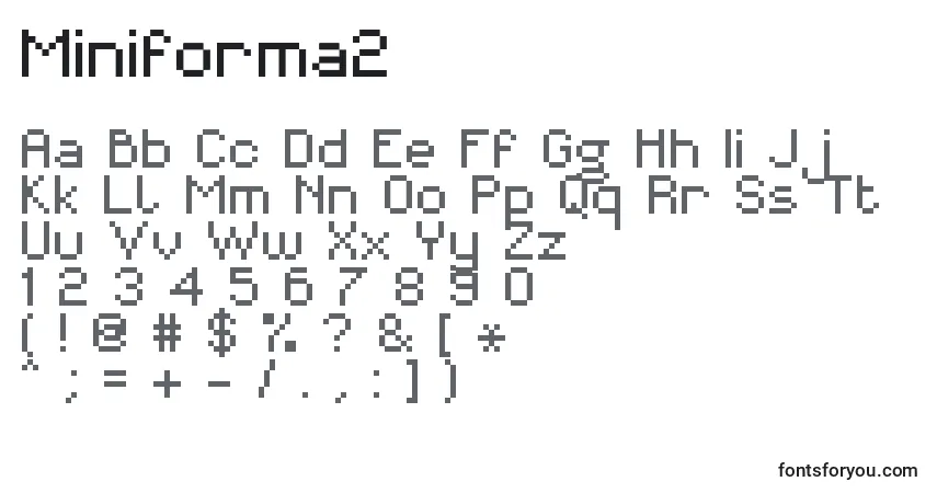 Czcionka Miniforma2 – alfabet, cyfry, specjalne znaki