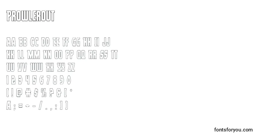 A fonte Prowlerout – alfabeto, números, caracteres especiais