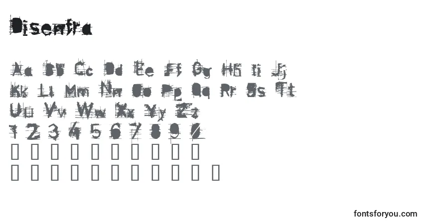 Czcionka Disenfra – alfabet, cyfry, specjalne znaki